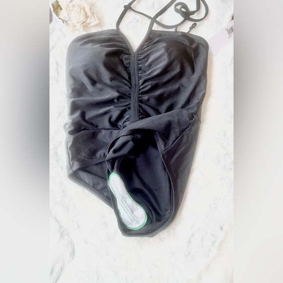 New with tags SHINE ON BANDEAU 1 PC Front SHIRRING BATHING SUIT -BLACK SZ M 8-10 - Picture 4 of 5